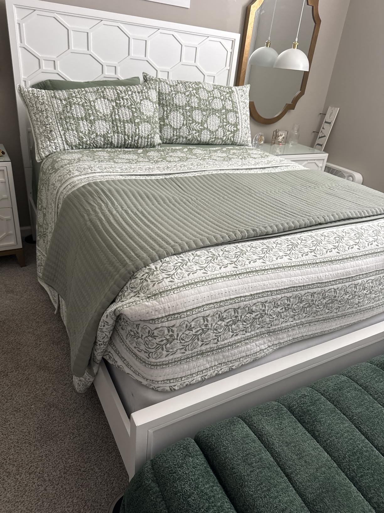 Levtex Home Adare Taupe Reversible King/Cal King Quilt Set (106x92in) and 2 Pillow Shams (36x20in) - Floral Bedding - Taupe White - Cotton King Size Quilt Bedding Set - Lightweight, Soft, Pre-Washed customer photo 2