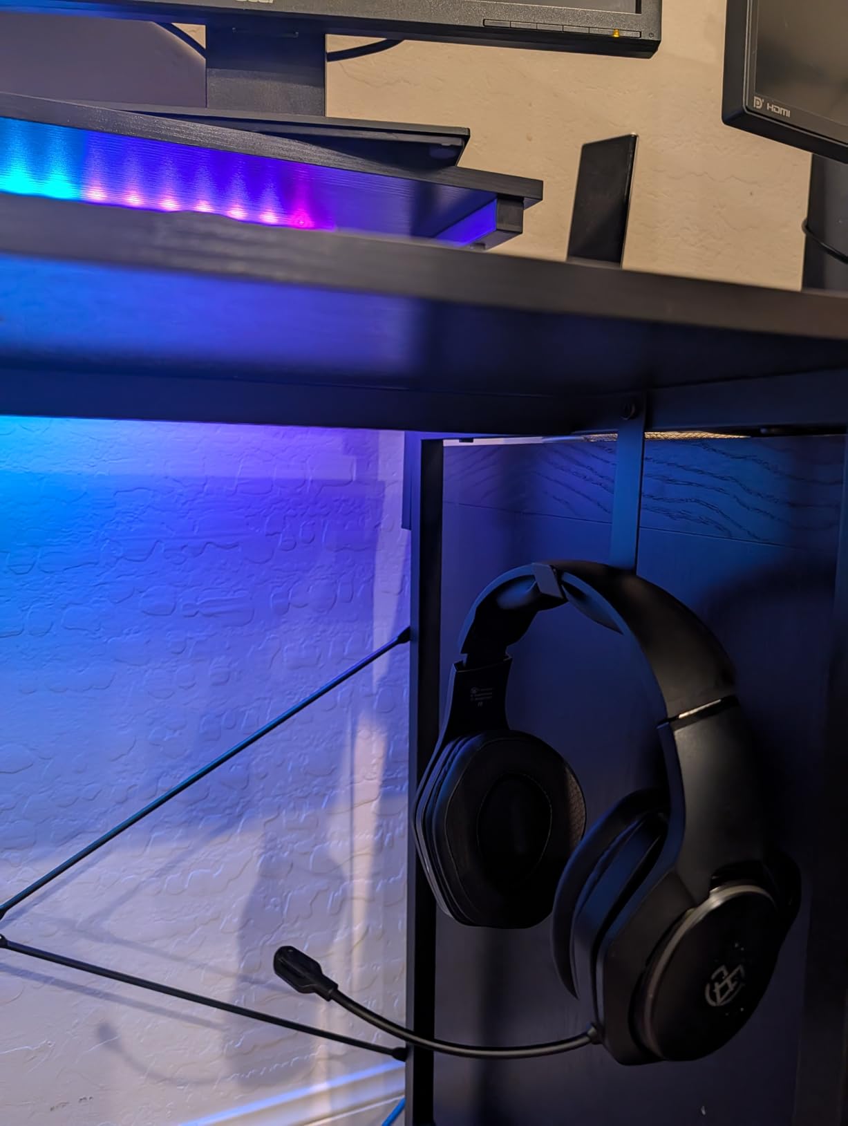 AODK Gaming Desk with LED Lights & Power Outlet, 48 Inch Computer Desk with Drawers, Reversible Small Desk with Monitor Stand & Headphone Hook for Home Office, Rustic Brown customer photo 1