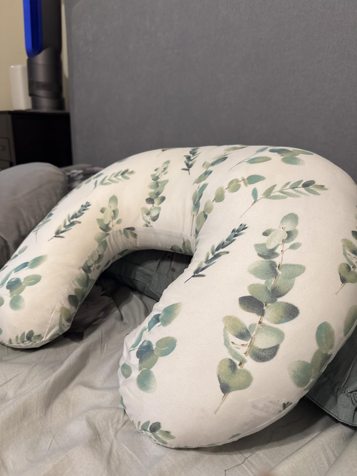 Boppy Nursing Pillow - Firm, Ergonomic U-Shaped Bottle and Breastfeeding Pillow with High Lift for Comfort and Support, Spacious Surface - Gray Gentle Leaves customer photo 1