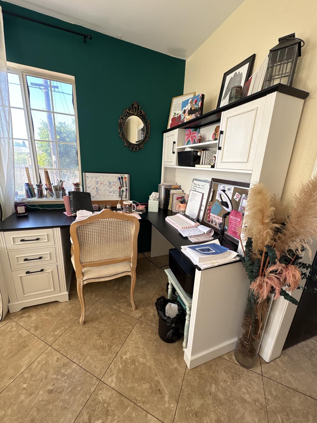 SEDETA Farmhouse L Shaped Desk with Hutch and 3 Drawers, 68.9