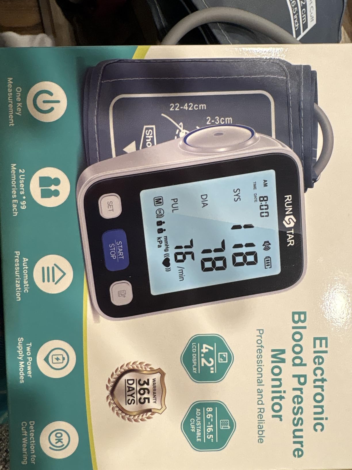RunStar Upper Arm Blood Pressure Monitor with Wide Range Cuff (8.6'' -16.5'') for Home Use FSA&HSA Eligible, Automatic Digital BP Machine with Storage Bag, 2x99 Reading Memory customer photo 2