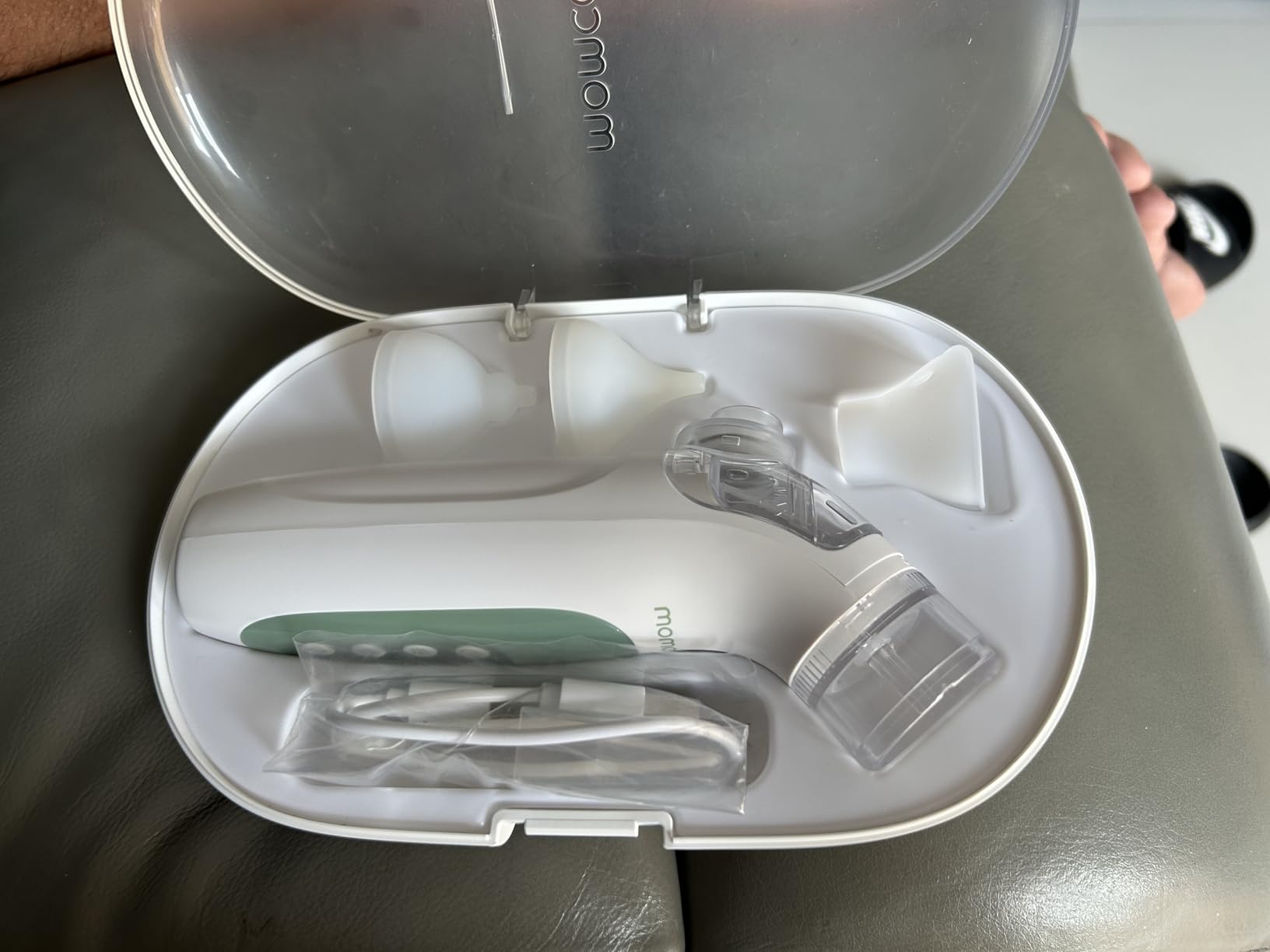 Momcozy BreezyClear 2-in-1 Electric Nasal Aspirator for Baby with Spray, 65kPa Hospital-Grade Suction, 4 Levels, Low-Noise Nose Sucker for Baby with Light & Music, Baby Shower & Registry Gifts customer photo 1
