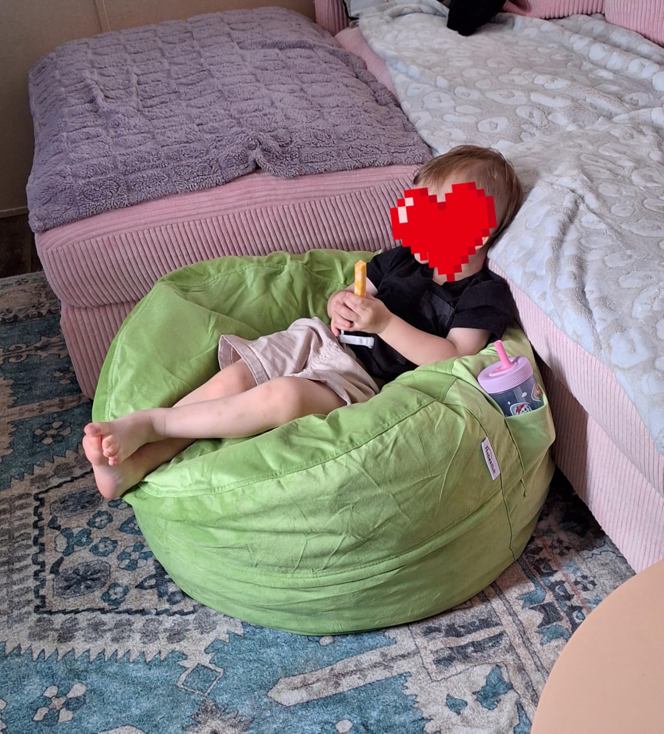 Hobestluk Bean Bag Chairs 2.5FT Bean Bag Chair with Memory Foam Filled & Machine Washable Cover, Beanbag Chair, Small Bean Bag Chairs for Playroom, Living Room, Bedroom customer photo 1