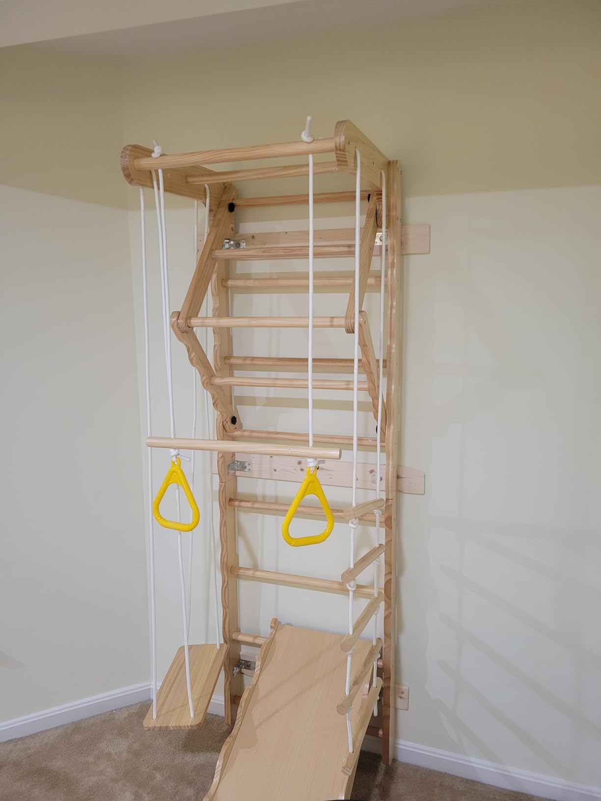 5-in-1 Wooden Indoor Jungle Gym for Kids, Wall-Mounted Swedish Ladder with Pull-Up Bar, Rings, Swing, and Slide - Montessori-Inspired Kids Playset for Fun & Development, Ages 3-8 customer photo 1