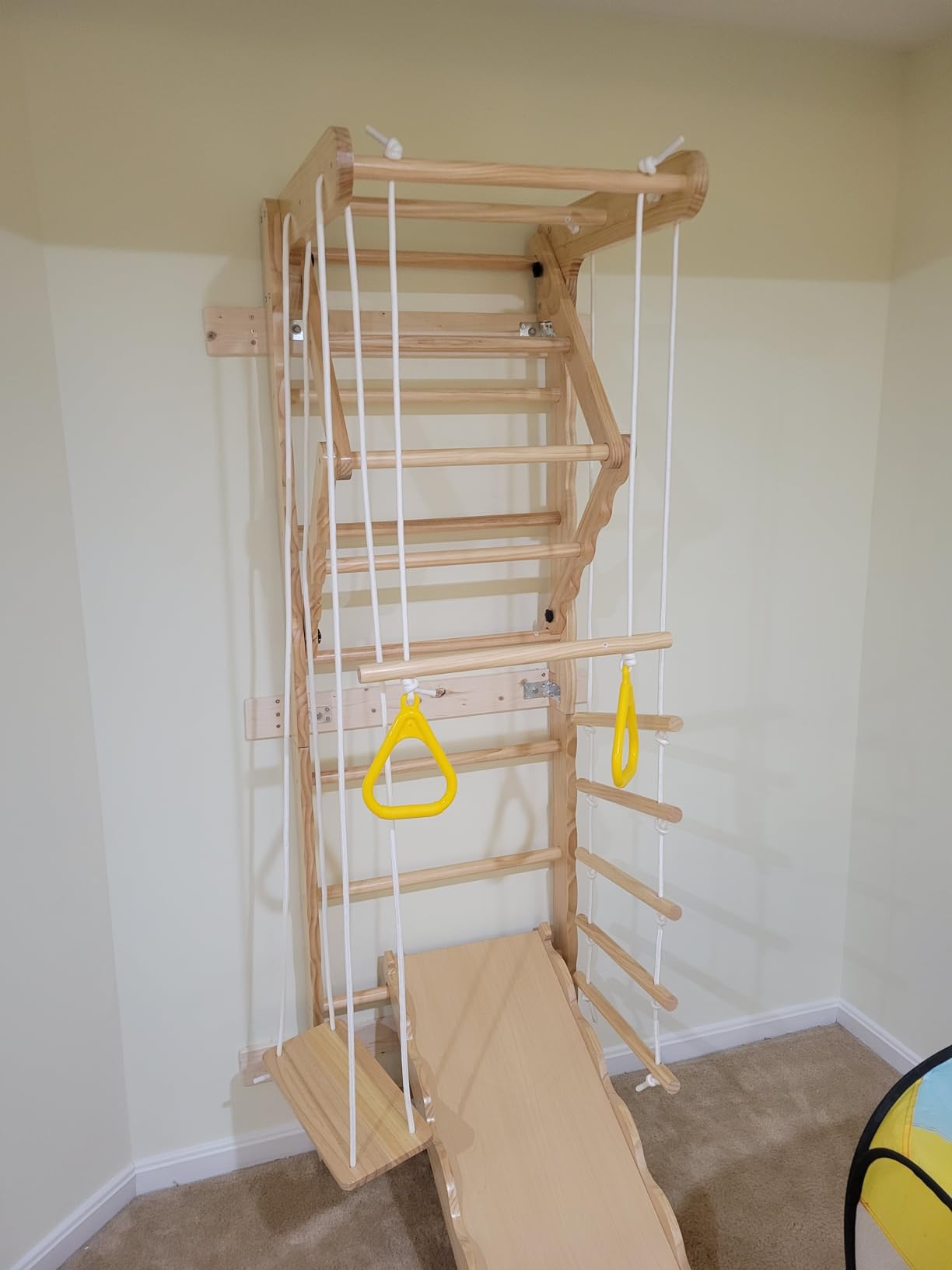 5-in-1 Wooden Indoor Jungle Gym for Kids, Wall-Mounted Swedish Ladder with Pull-Up Bar, Rings, Swing, and Slide - Montessori-Inspired Kids Playset for Fun & Development, Ages 3-8 customer photo 2