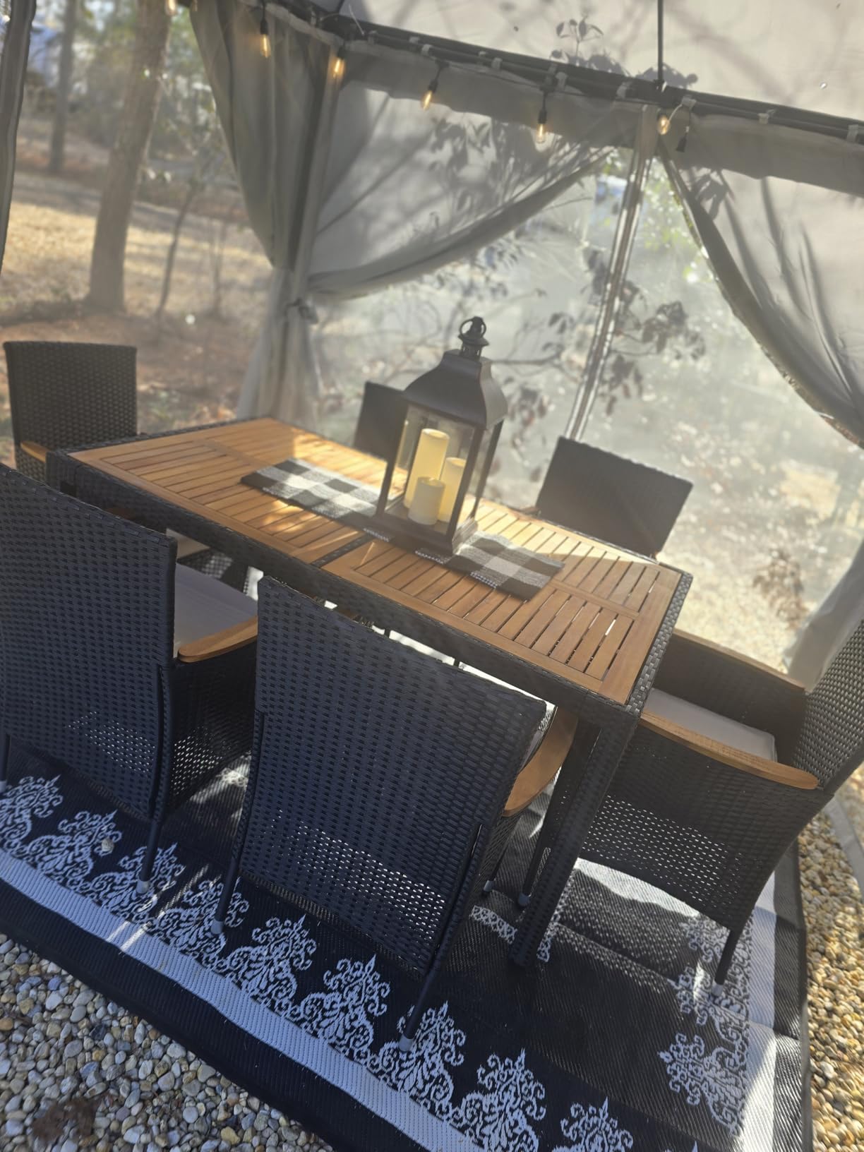 Yaheetech 7 Piece Patio Furniture Set, Outdoor Dining Acacia Wood Table Top Rattan Conversation Set with Soft Cushions, 6 Chairs & 1 Table for Backyard, Deck, Garden & Yard, Black/Beige customer photo 2