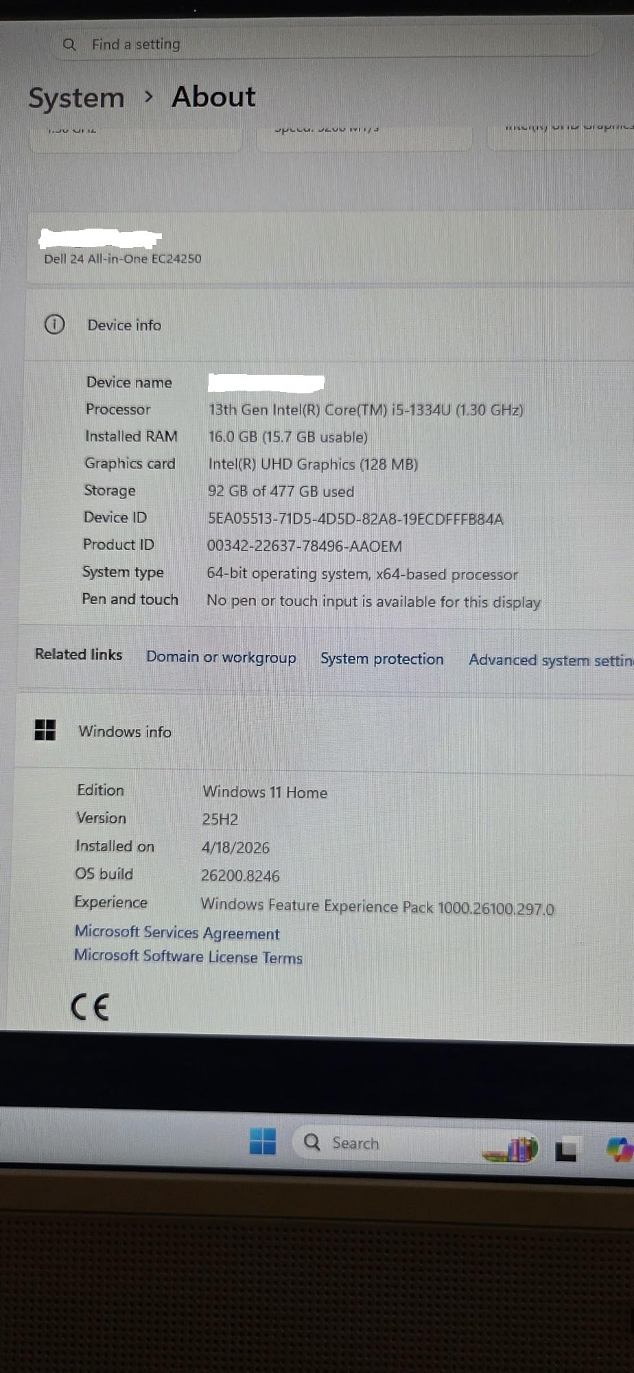 Dell 24 All-in-One Desktop ec24250-23.8-inch FHD Touch Display, Intel Core 5 Processor 120U, Intel Graphics, 16GB DDR5 RAM, 512GB SSD, Windows 11 Home, Onsite Service - White customer photo 1