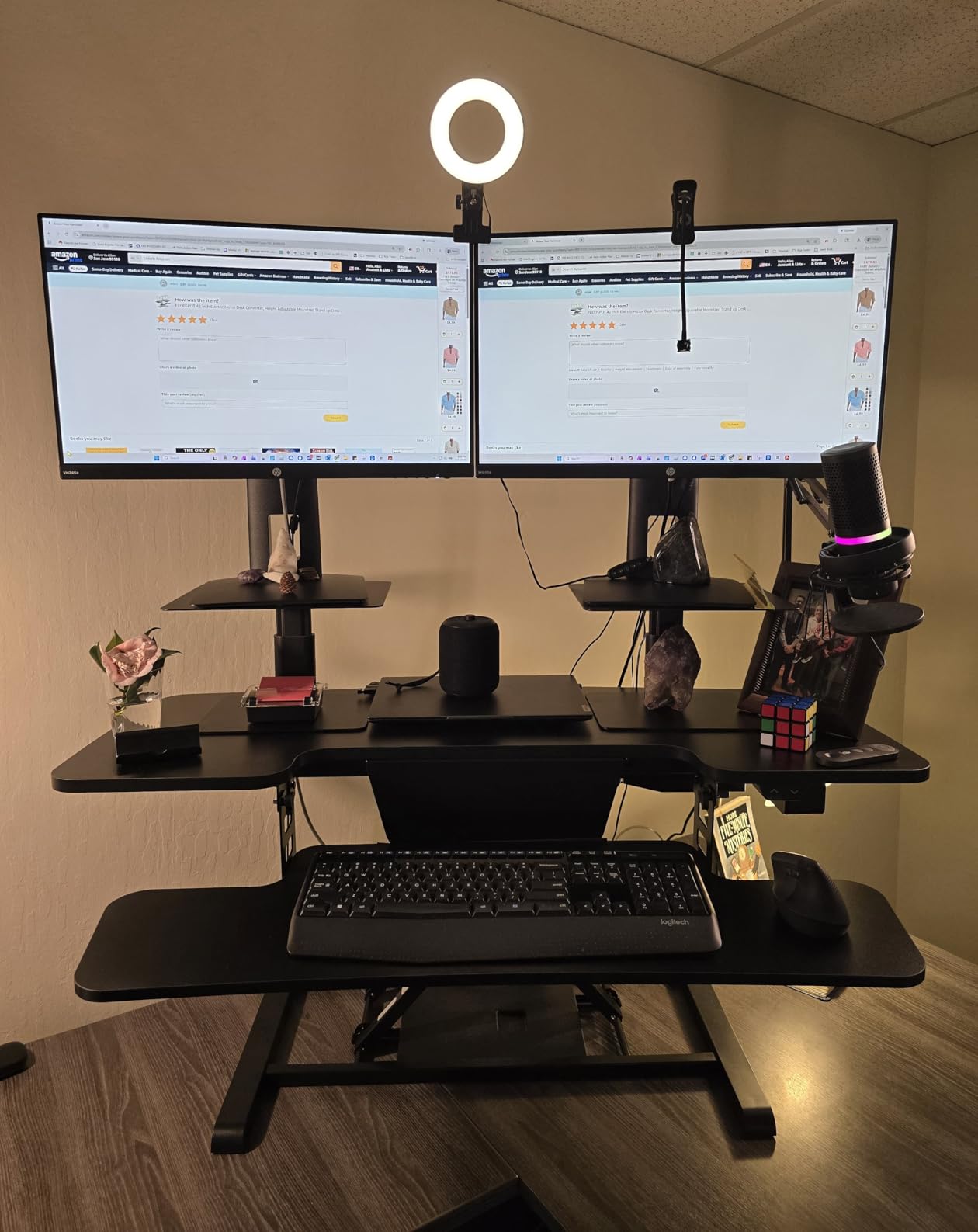 FLEXISPOT 35 inch Electric Standing Desk Converter, Motorized Stand up Desk Riser, Monitor and Laptop Workstation with Wide Keyboard Tray, Black customer photo 2