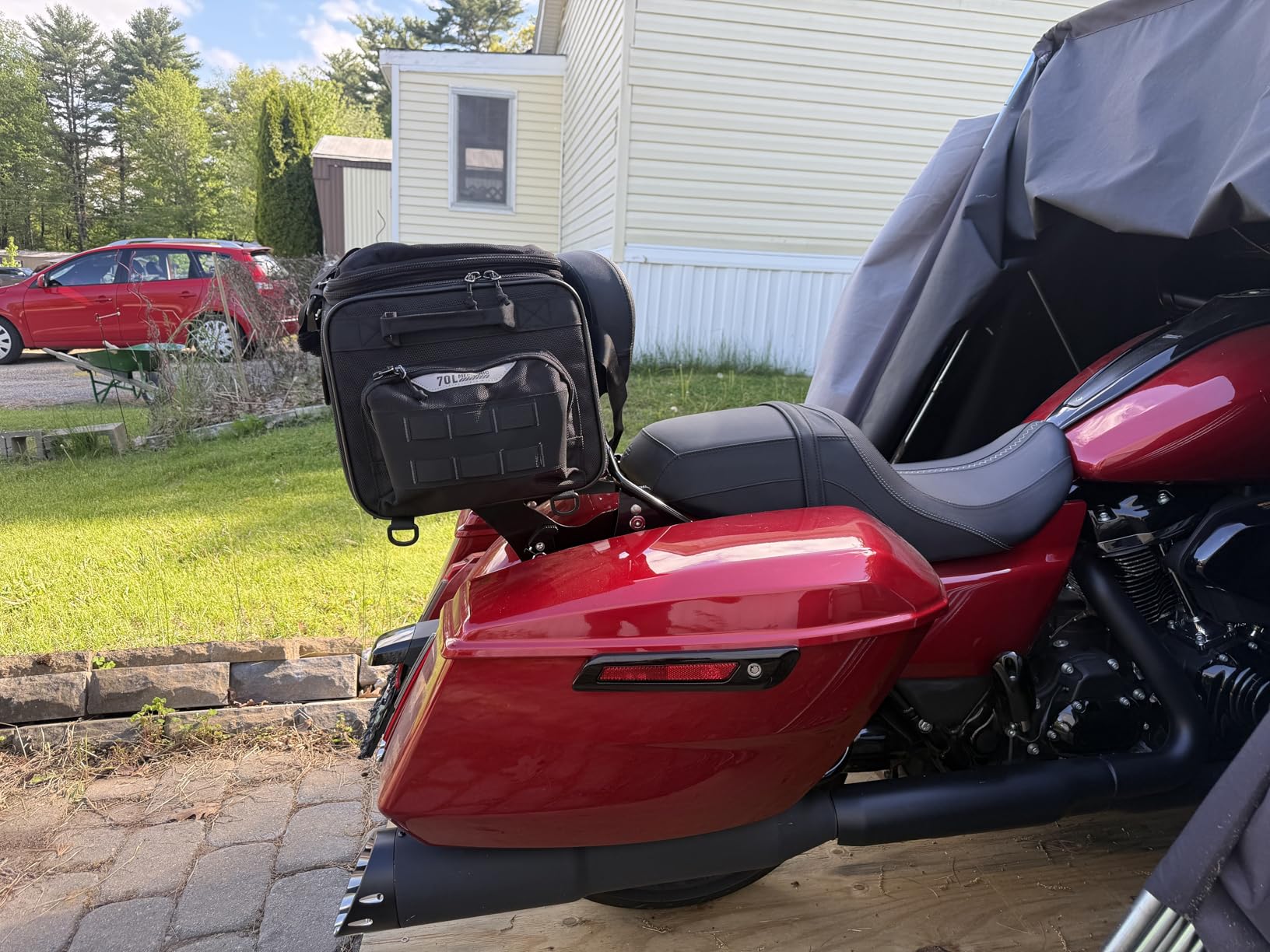 HUNTVP Motorcycle Tail Bag 50-70L Waterproof Expandable Motorcycle Bags for Back Seat Rear Rack Bag Motorbike Trunk Travel Luggage Bags Backpack with MOLLE System, Black customer photo 1