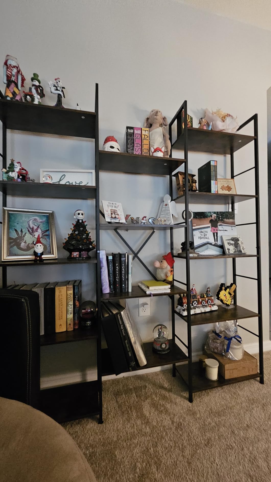 Shintenchi Triple Column 5 Tier Bookshelf, Industrial Large Bookcase Display Shelves, Large Etagere Bookshelf,Wide Book Shelf Book Case for Home & Office, Rustic Brown customer photo 2