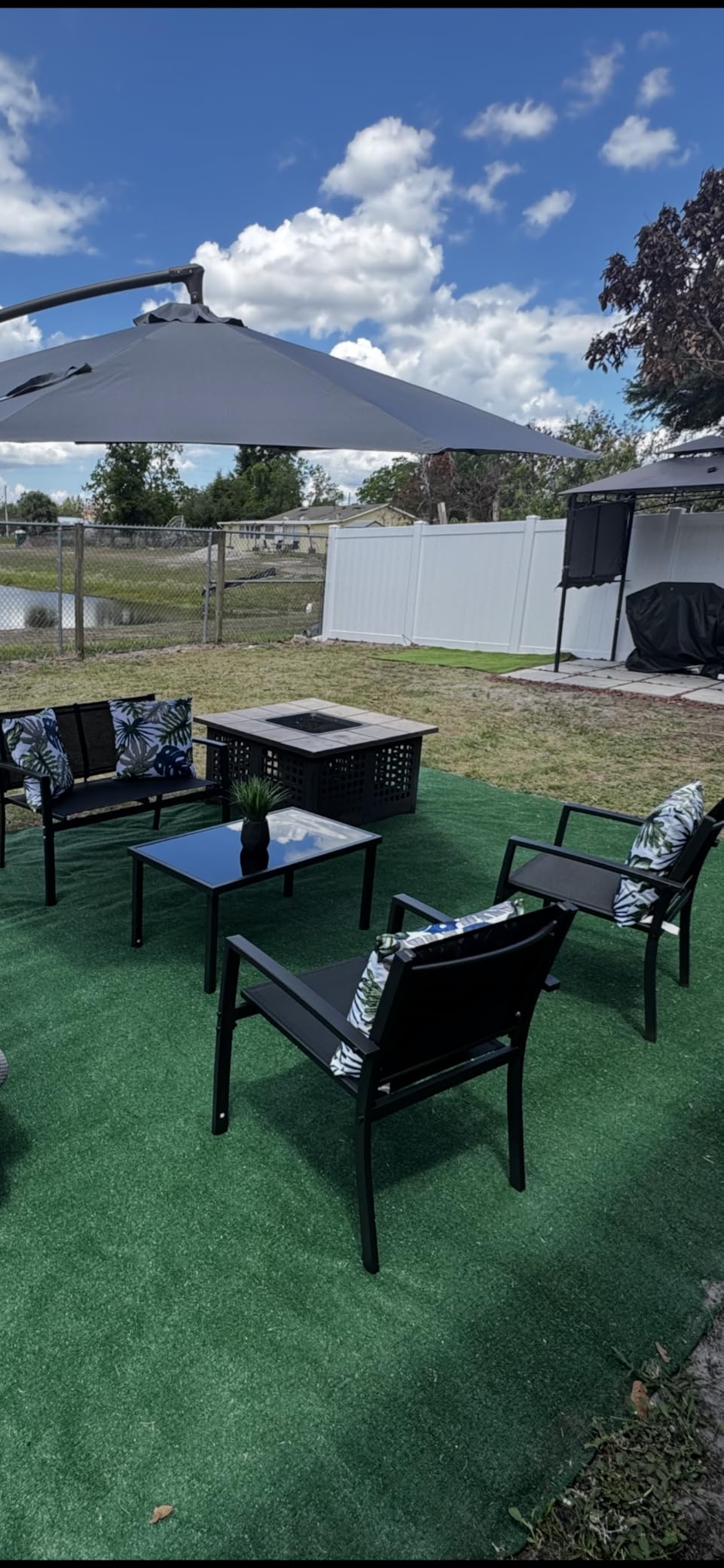 Shintenchi 4 Pieces Patio Furniture Set All Weather Textile Fabric Outdoor Conversation Set, with Glass Coffee Table, Loveseat, 2 Single Chairs for Home, Garden, Lawn, Porch customer photo 2