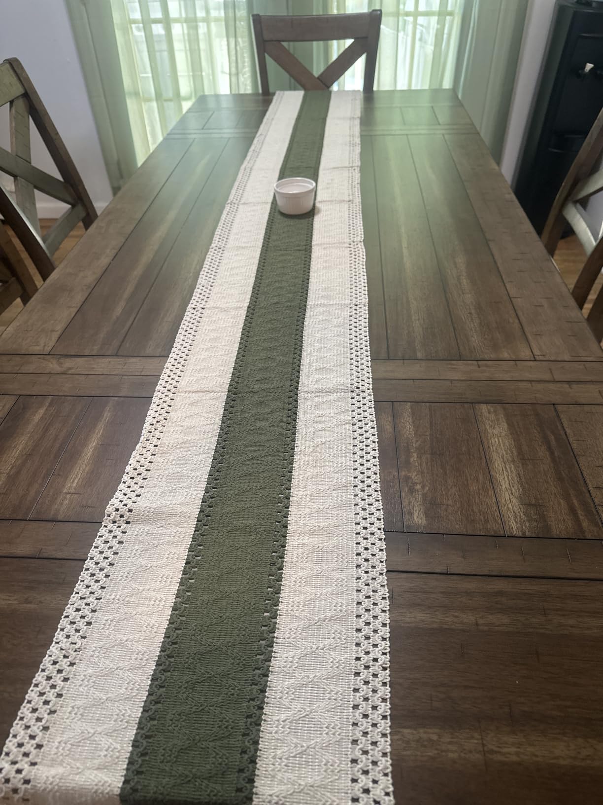 Artoid Mode Light Green Farmhouse Rustic Table Runner, Seasonal Holiday Hollow Kitchen Dining Table Decoration for Home Party Decor 12x72 Inch customer photo 2