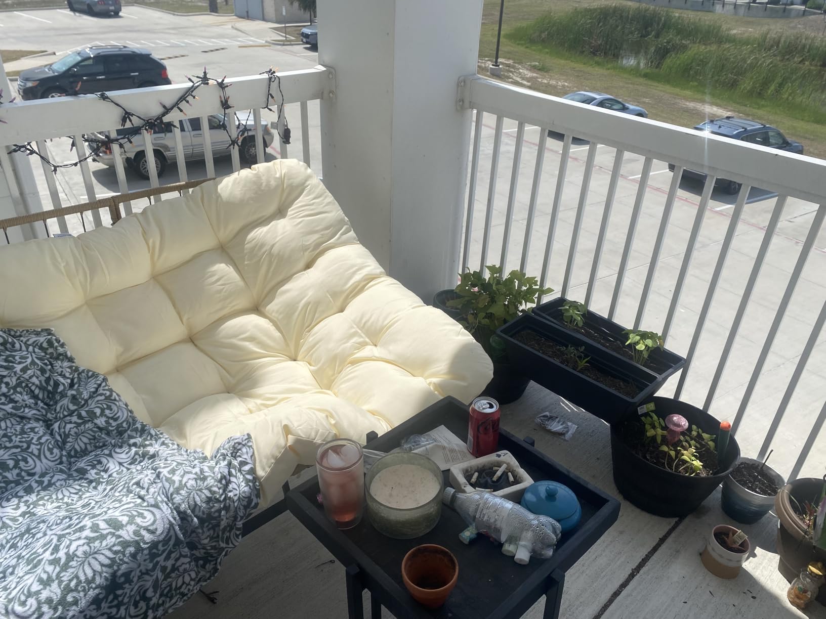 NICESOUL Oversized Double Rocking Papasan Chair with Thick Cushion, 2 Person Big Wicker Outdoor Comfy Recliner, Extra Large Heavy Duty Egg Loveseat for Patio, Balcony, Backyard, Garden, Beige customer photo 1