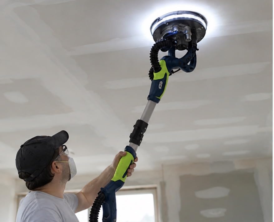 Drywall Sander, 2025 Upgraded 8-Amp Popcorn Ceiling Removal Tool with 7 Variable Speed 800-1800RPM, Drywall Sander with Vacuum Dust Collector with Extendable Handle, LED Light, 12pcs Sanding Discs customer photo 2
