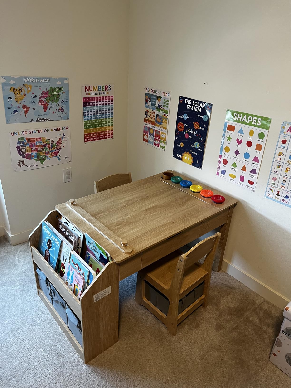 5-in-1 Kids Art Table and Chairs, Toddler Table and Chair Set, Craft Play Desk for Kids, Convertible Art Easel with Paper Roll Holder & Storage Drawers, Children Activity Learning Center - Nature Wood customer photo 2