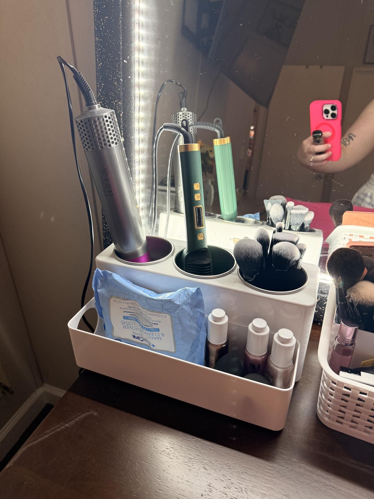 Lifewit Hair Tool Organizer Countertop, Removable Blow Dryer Holder for Bathroom, Acrylic Hot Tools Organizer Storage for Curling Iron, Brush, Straightener, 4 Stainless Cups, White, 30 cm/12 inch(L) customer photo 1
