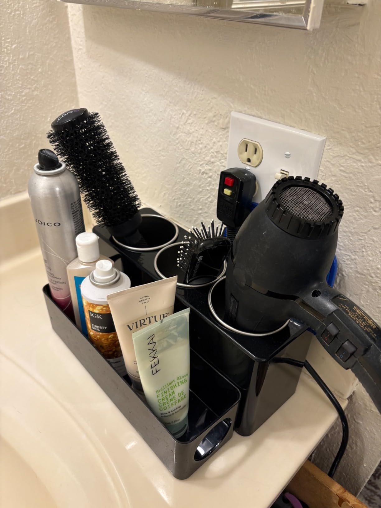 Lifewit Hair Tool Organizer Countertop, Removable Blow Dryer Holder for Bathroom, Acrylic Hot Tools Organizer Storage for Curling Iron, Brush, Straightener, 4 Stainless Cups, White, 30 cm/12 inch(L) customer photo 2