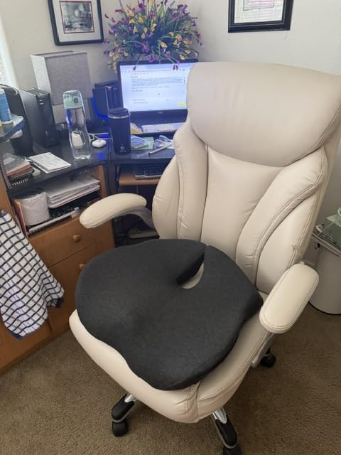 SitCushion Ergonomic Seat Cushion for Sciatica & Tailbone Pain Relief - Extra Large Memory Foam Office Chair Cushion for Long Sitting, Orthopedic Coccyx Cushion for Desk Chair, Car & Wheelchair(Black) customer photo 1