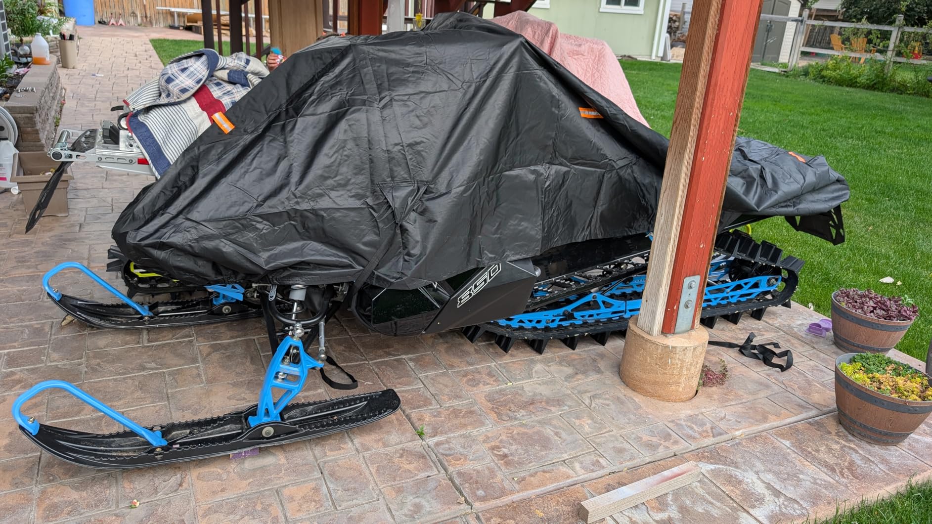 Snowmobile Cover, Heavy Duty 900D Oxford Fabric Sled Ski Cover with 2 Windproof Buckles, Air Vents, Universal Trailerable Snowmobile Storage Cover, Fit for Most Snowmobiles customer photo 1