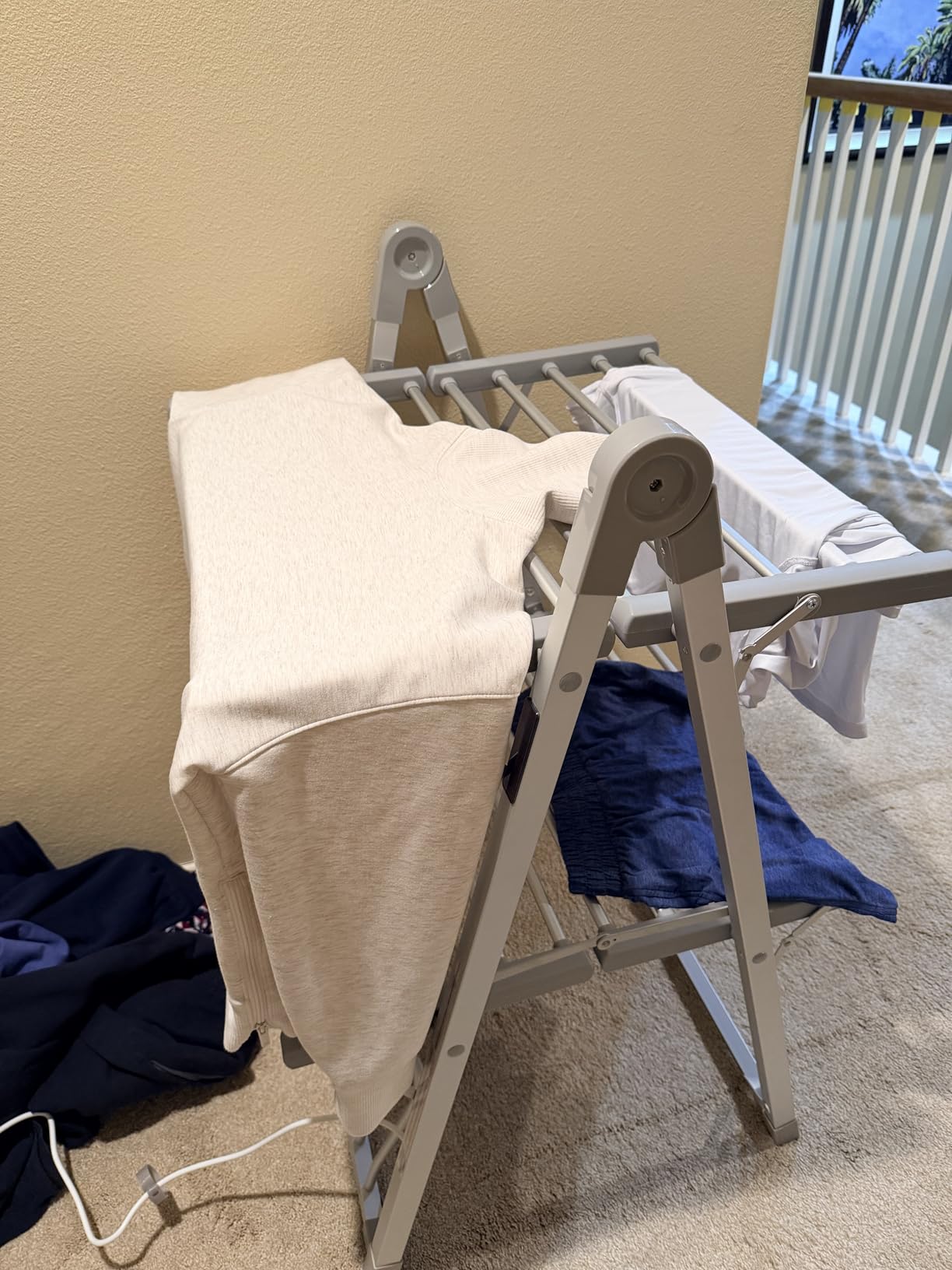 Electric Heated Clothes Drying Rack,Foldable Heated Garment Dryer with Timer Shut-Off Laundry Rack for Clothes Shoes Socks,Aluminum Alloy,Blue,Plug & Play,(39.37x25.98x23.82in) customer photo 2