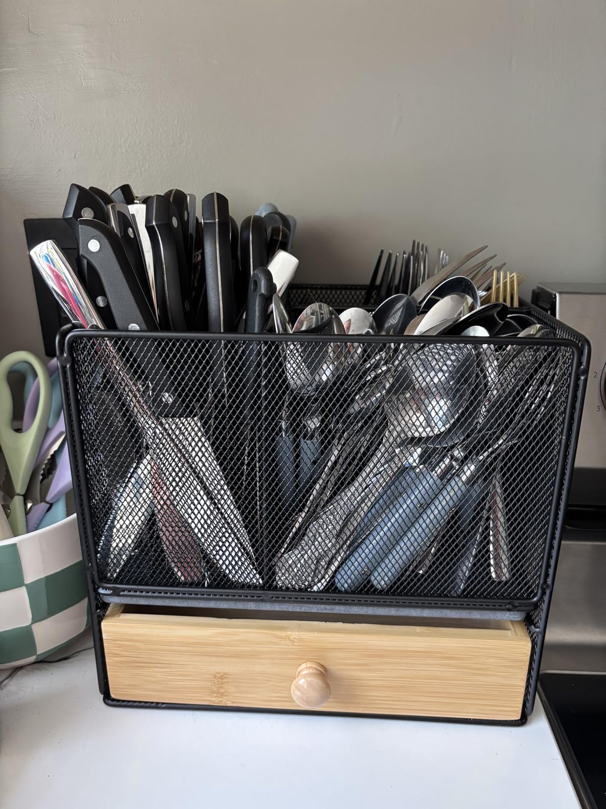 Kitchen Countertop Utensil Holder, Extra Large Utensil Organizer with Drawer, 2 Tier Utensil & Silverware Holder for Counter, Kitchen Organizer for Cooking Tools, with Quick Dry Diatomite Base customer photo 1