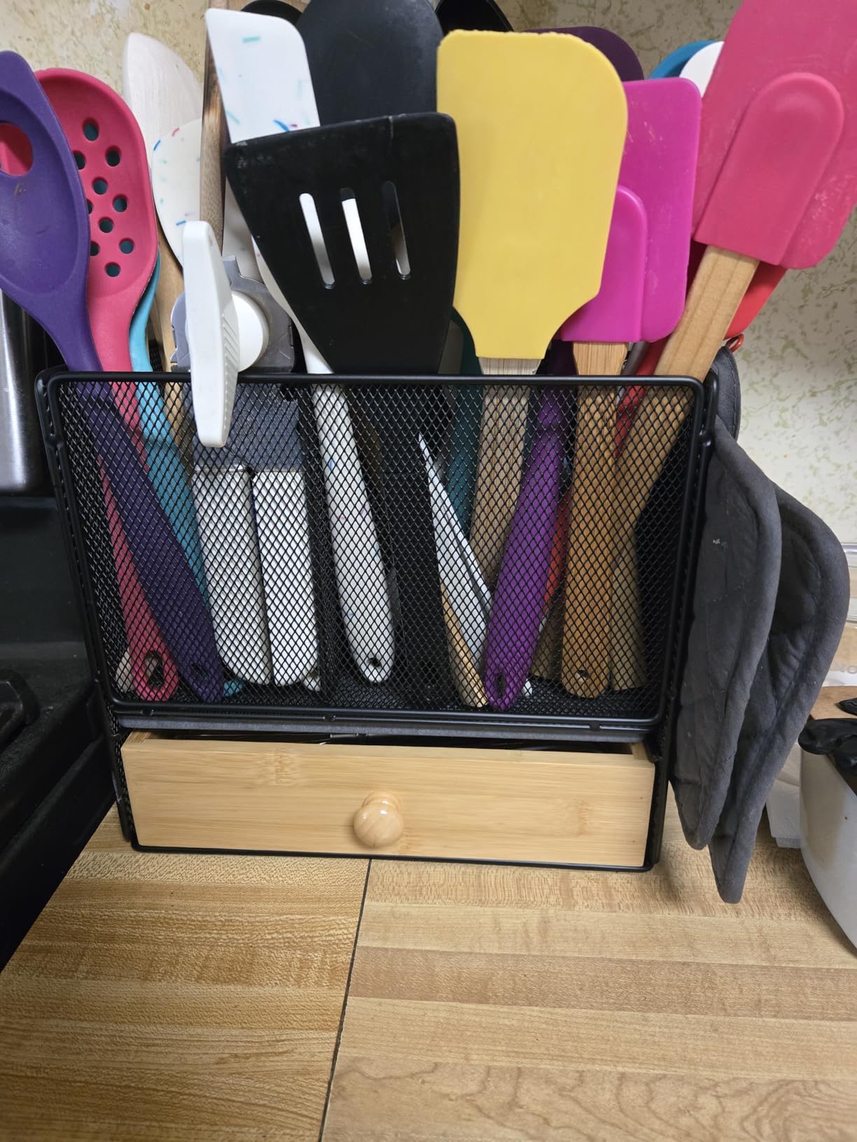 Kitchen Countertop Utensil Holder, Extra Large Utensil Organizer with Drawer, 2 Tier Utensil & Silverware Holder for Counter, Kitchen Organizer for Cooking Tools, with Quick Dry Diatomite Base customer photo 2