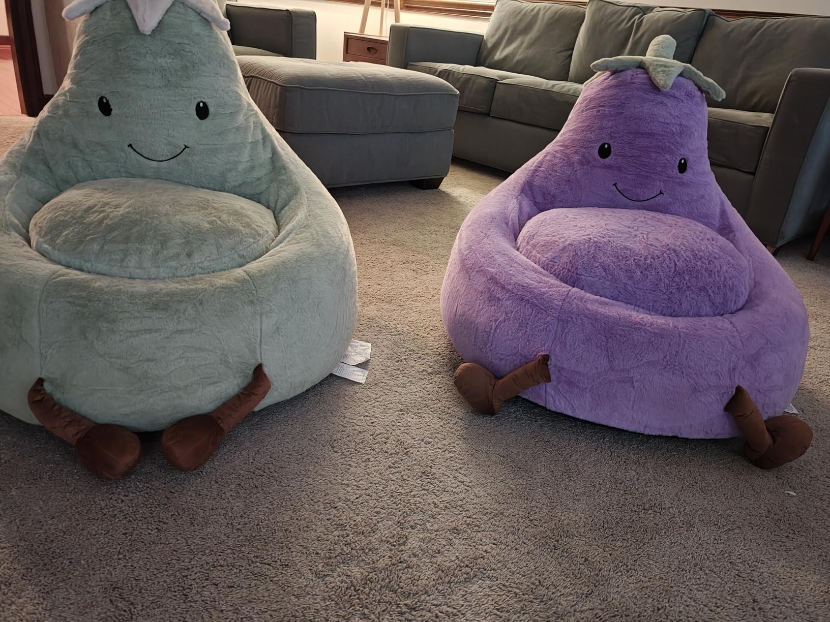 DUMOS Kids Bean Bag Chair, Stuffed Toddler Couch with Faux Rabbit Fur Cover for Teens & Kids, Comfy Lazy Sofa Chair for Reader, Living Room, Bedroom, Aged 4-12 Years, 31 Inch, Green customer photo 2