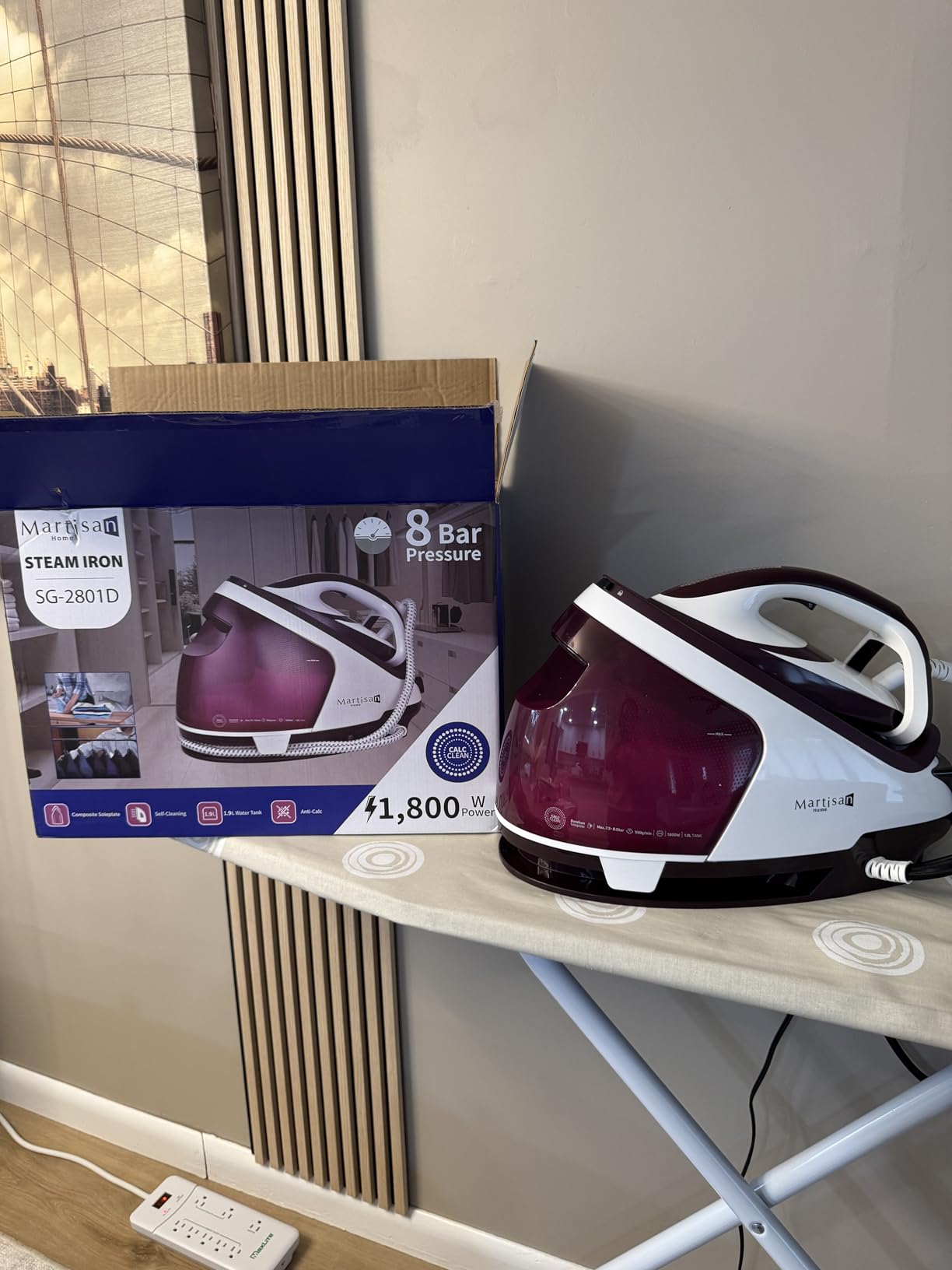 Martisan Steam Generator Iron for Clothes, LED Steam Station, 1800W Power, 8 Bar Max Pressure, 1.9L Water Tank, 550g/min Steam Burst, Auto Off, Ceramic Soleplate, Fast Wrinkle Removal, Purple customer photo 1