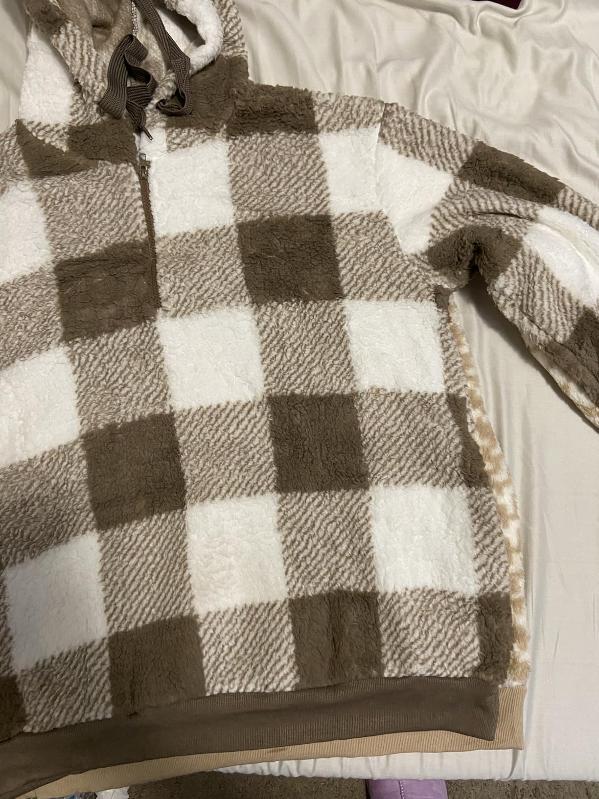 ReachMe Womens Oversized Sherpa Pullover Hoodie with Pockets Fuzzy Fleece Sweatshirt Plaid Fluffy Jacket Coat customer photo 2