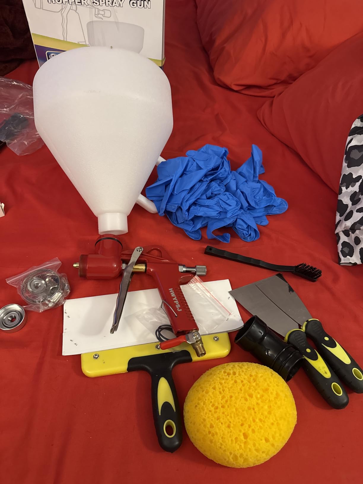 Drywall Texture Spray Gun Kit - 1.45 Gal Hopper, 3 Nozzles (4.0/6.0/8.0mm) & Elbow Hose for Popcorn,Knockdown, Orange Peel Texture on Walls & Ceiling, Includes Knockdown Knife & Sponge for Pro Finish customer photo 2