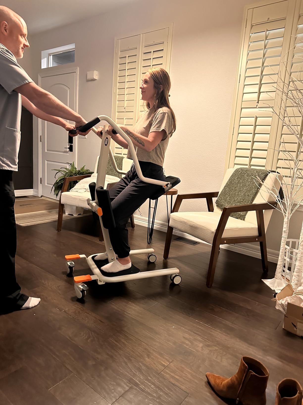 VOCIC Sit to Stand Assist Lift for Seniors, Active Standing Trainer with Split Seat, Upgraded All-Terrain Wheels for Carpet & Narrow Spaces, Widened Base for Easy Toilet Access, AY13 customer photo 1