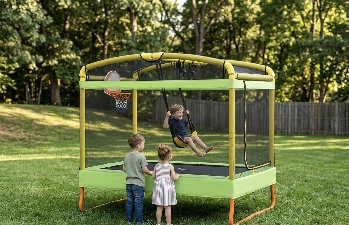LANGXUN 6FT Rectangle Trampoline for Kids, 5-in-1 Toddler Trampoline, ASTM Approved Indoor Outdoor Mini Trampoline with Safety Enclosure Net Age 1-10 customer photo 1