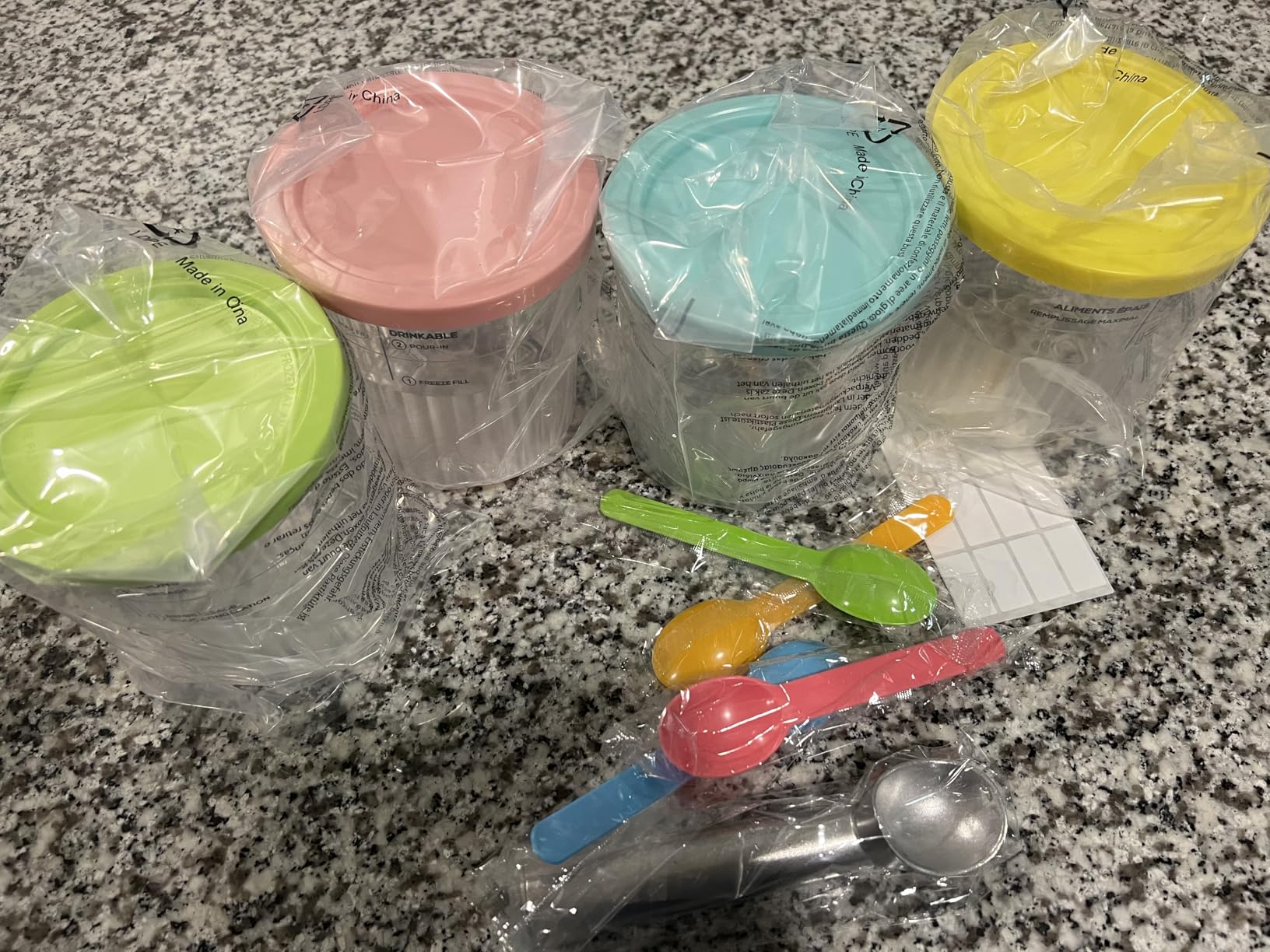 4 Packs Ninja Creami Pints Containers with 4 Spoons, Metal Scoop & 4 Packs Stickers - 24oz Compatible Creami Containers for NC500 & NC501 Ice Cream Maker - BPA-Free & Dishwasher Safe customer photo 1
