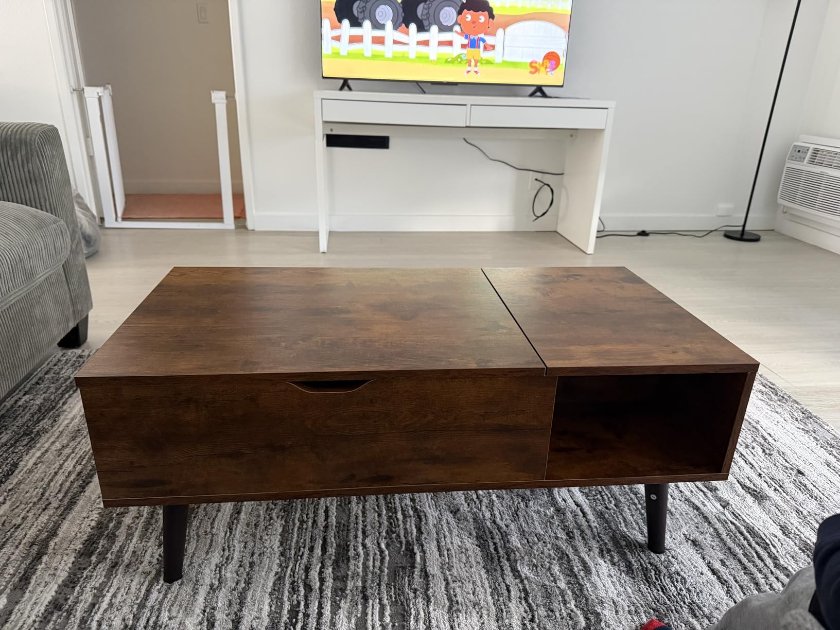 OLIXIS Wood Lift Top Coffee Table with Hidden Compartment and Large Storage Shelf, Lift Tabletop Dining Center Table for Home Living Room Office, Dark Brown customer photo 2