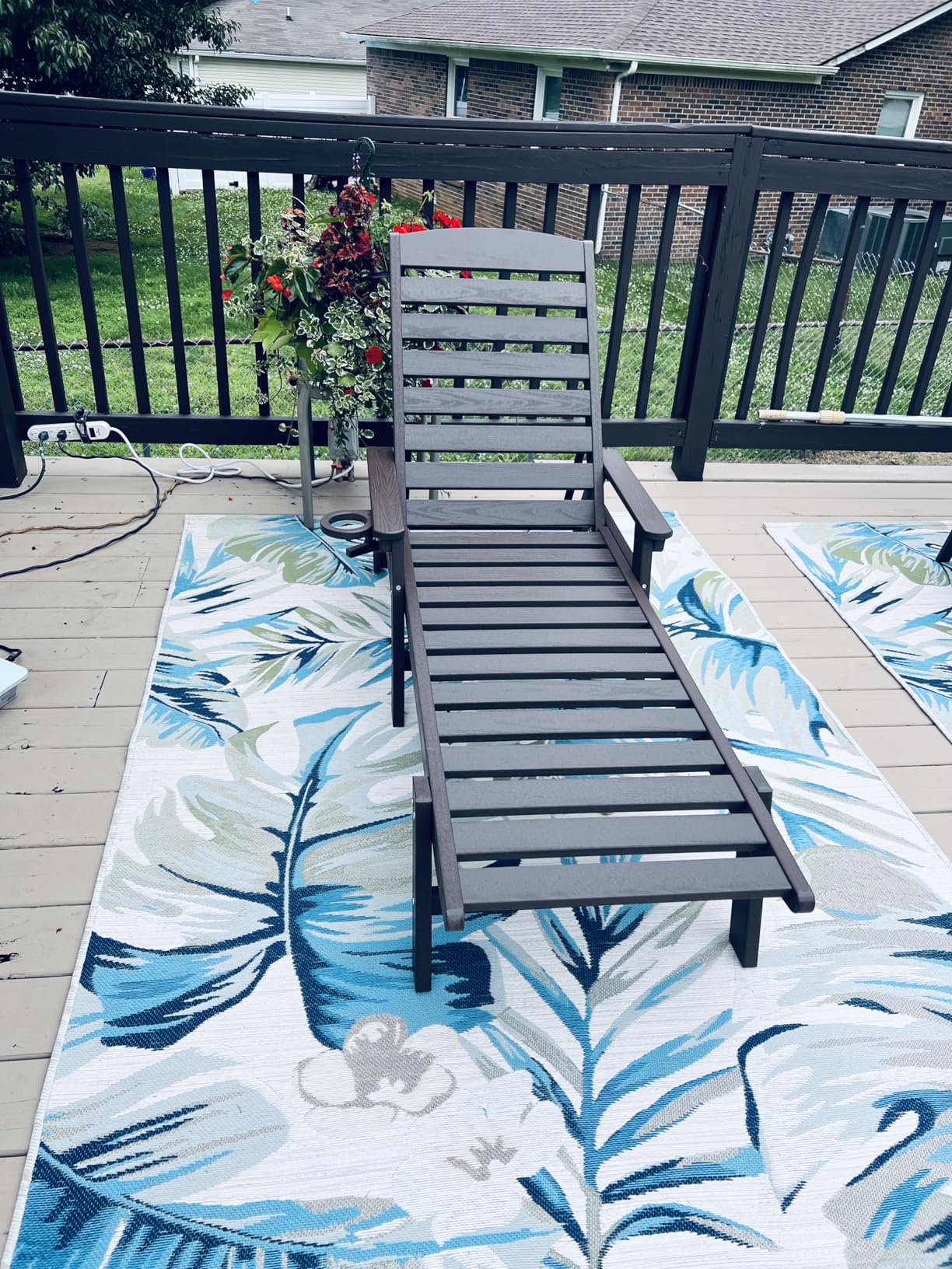 SERWALL Patio Chaise Lounge Chair Set of 2, 78'' Long 5-Positions Adjustable HDPE Outdoor Lounger for Pool, Poly Lounge Chair with Rolling Wheels & Cup Holder for Poolside, Deck, Black customer photo 1