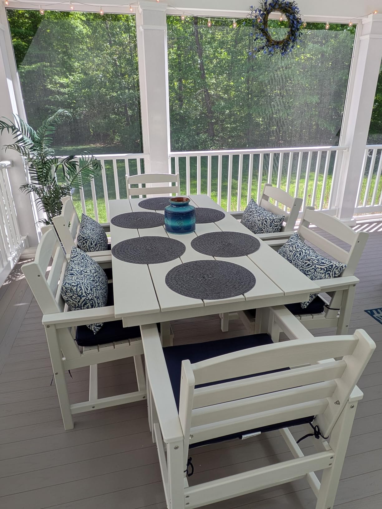 SERWALL Patio Dining Sets for 6 Person, HDPE Dining Set with 6 Armless Chairs, Black customer photo 1