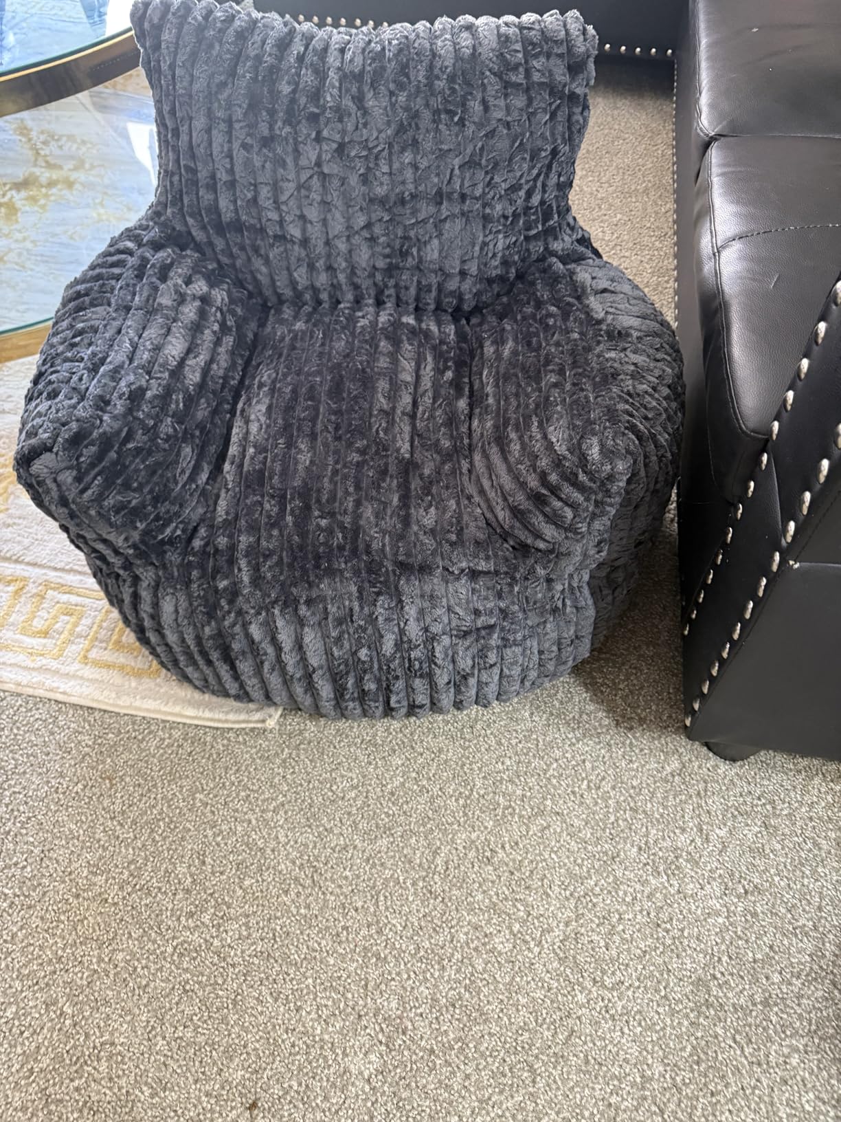 Bean Bag Chair - Plush Faux Fur Floor Seating Furniture Bean Bag Chair for Living Room, Bedroom, Playroom (2.5FT Stripe Grey) customer photo 2