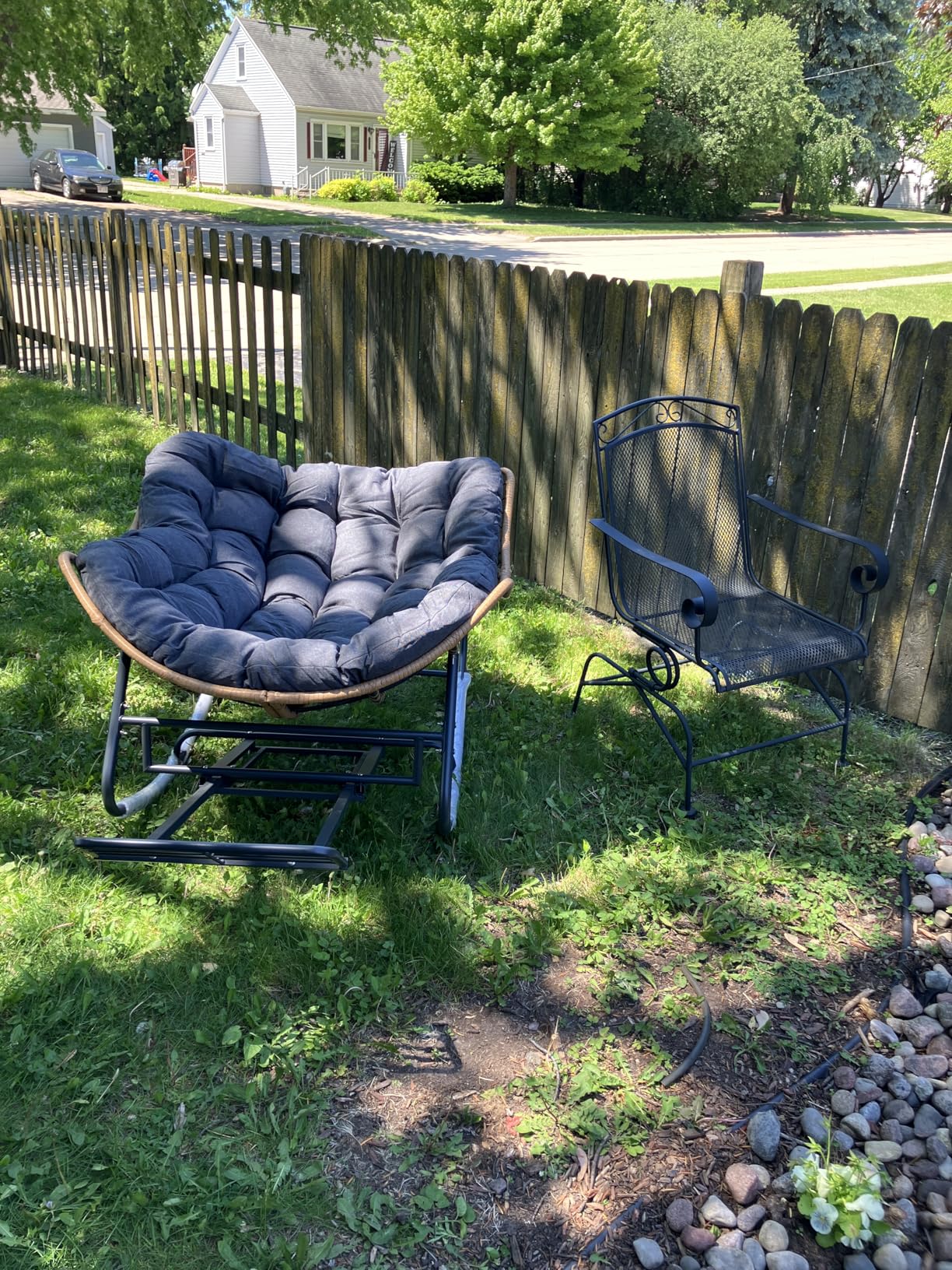 SWITTE Outdoor Papasan Rocking Chair, Oversized Patio Egg Chair with Thick Cushion, Indoor Wicker Lounge Rocker Bed for Balcony, Porch, Garden, Gray customer photo 2