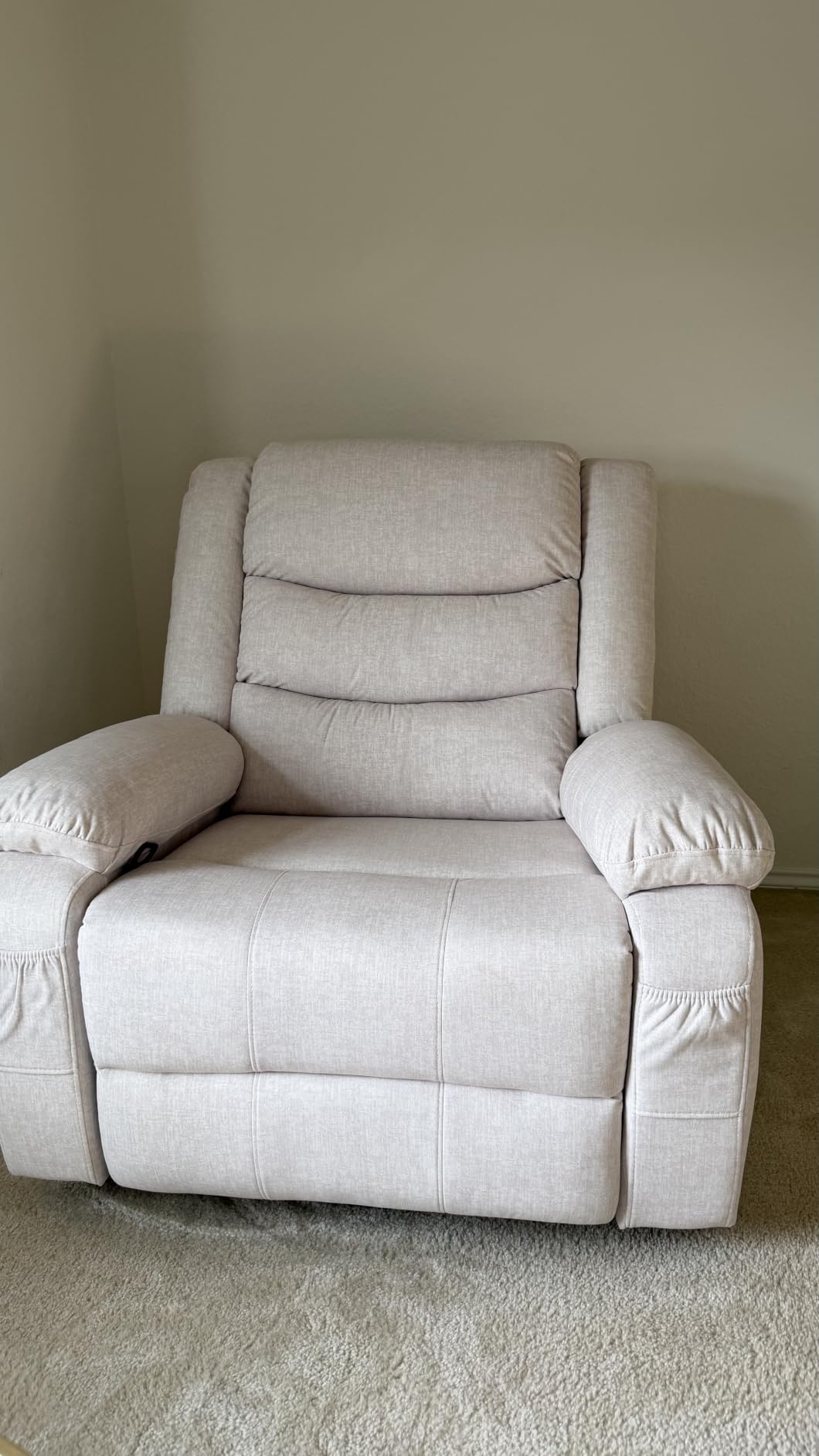 Korser Oversized Recliner Chair, Extra Wide Rocking Chair with Massage and Heat, 360 Swivel Rocker Recliner for Adults, Nursery Chair with Side Pocket, Cashmere Reclining Sofa for Living Room, Beige customer photo 1