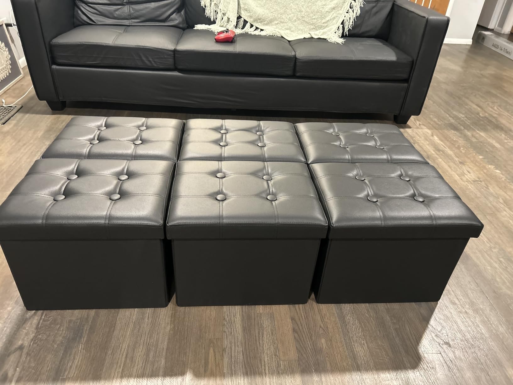 Bsketa Storage Ottoman, Folding Foot Stool with Thicker Foam Padded Seat Small Leather Storage Ottoman Bench Foot Rest for Living Room Foldable Coffee Table 17x13x13in, Black customer photo 2