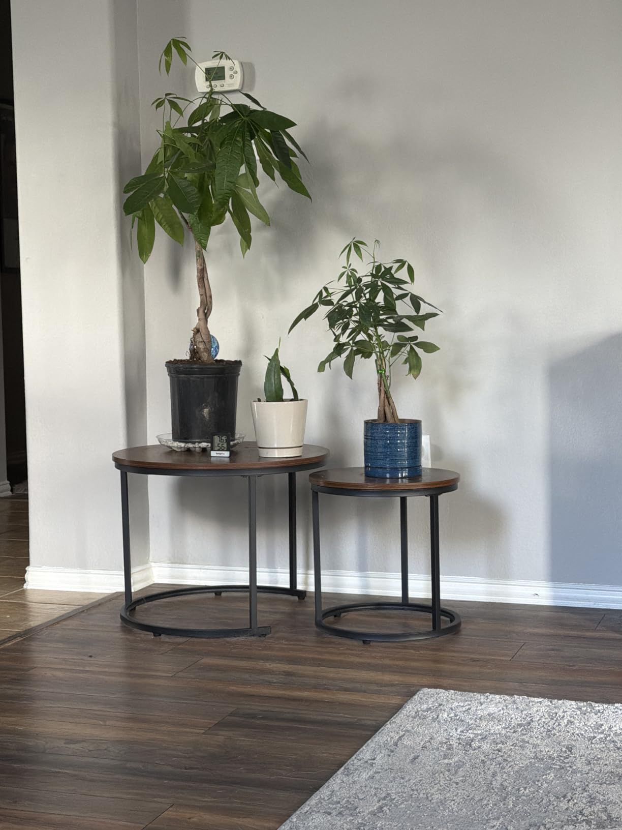 aboxoo Coffee Table Nesting White Set of 2 Side Set Golden Frame Circular Round and Marble Pattern Wooden Tables, Living Room Bedroom Apartment Modern Industrial Simple Nightstand customer photo 1