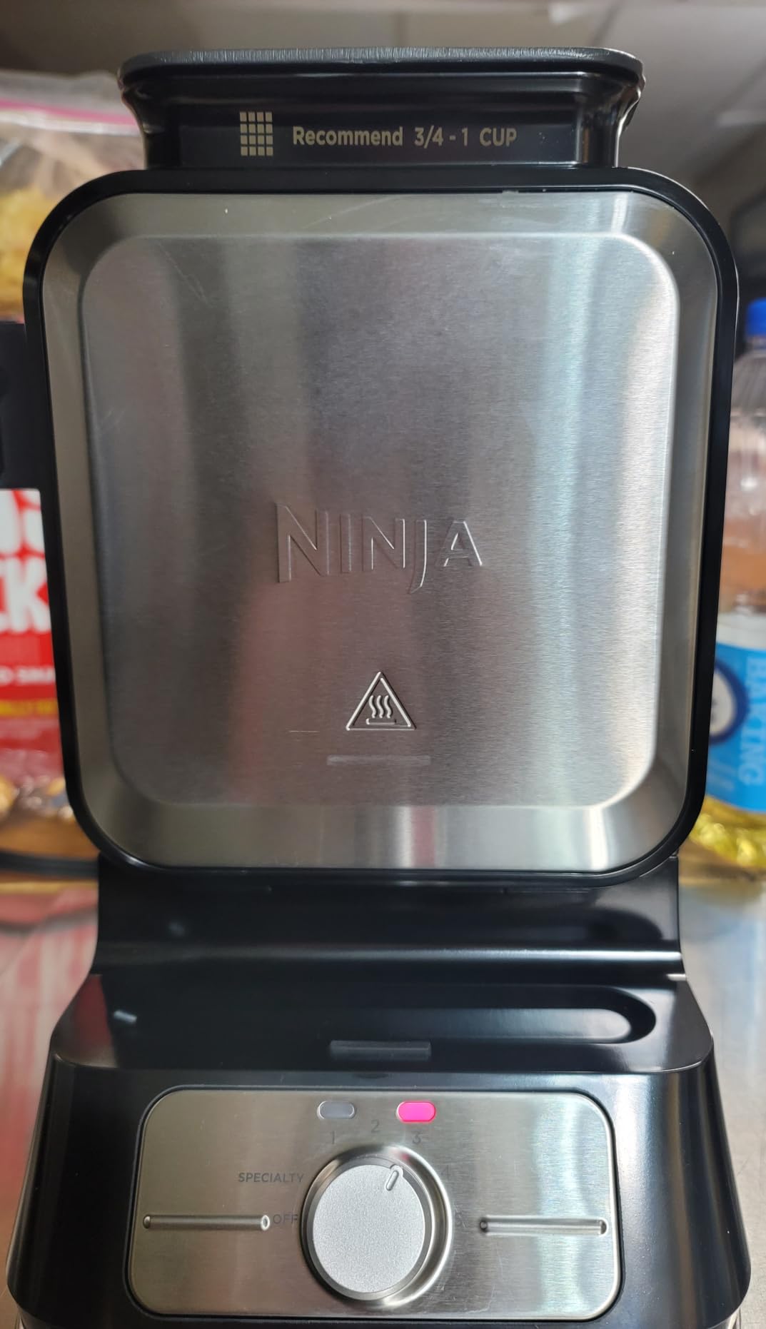 Ninja Belgian Waffle Maker Pro | Vertical Design | 5 Shade Settings with Precision-Pour Cup & Chef-curated Recipe Guide | Black & Silver | BW1001 customer photo 2