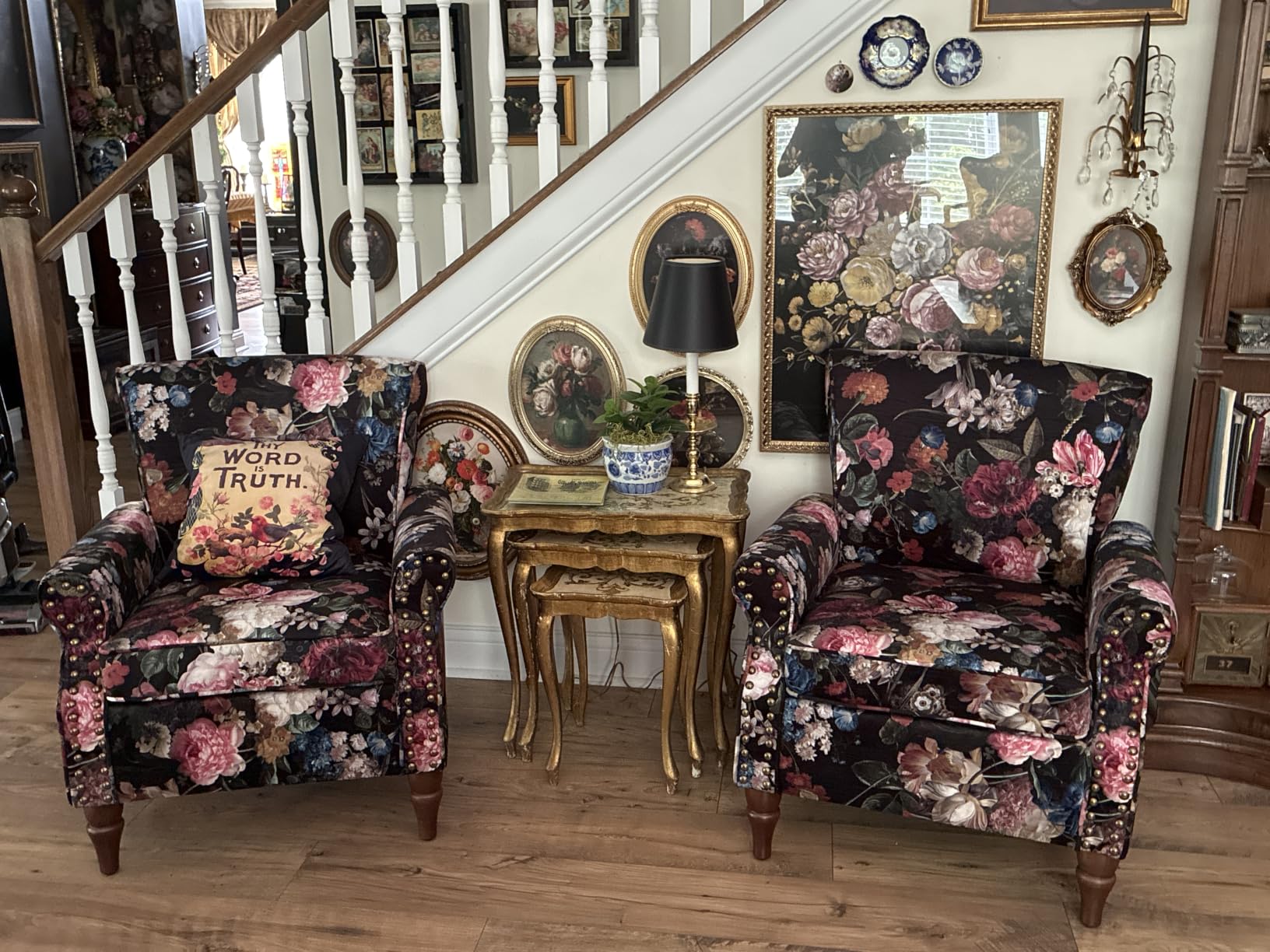 HULALA HOME Modern Wingback Accent Chair with Wood Legs & Removable Cushion, Comfy Upholstered Armchair with Nailhead Trim, Floral Pattern Single Sofa Chair for Living Room Bedroom, Mustard customer photo 1