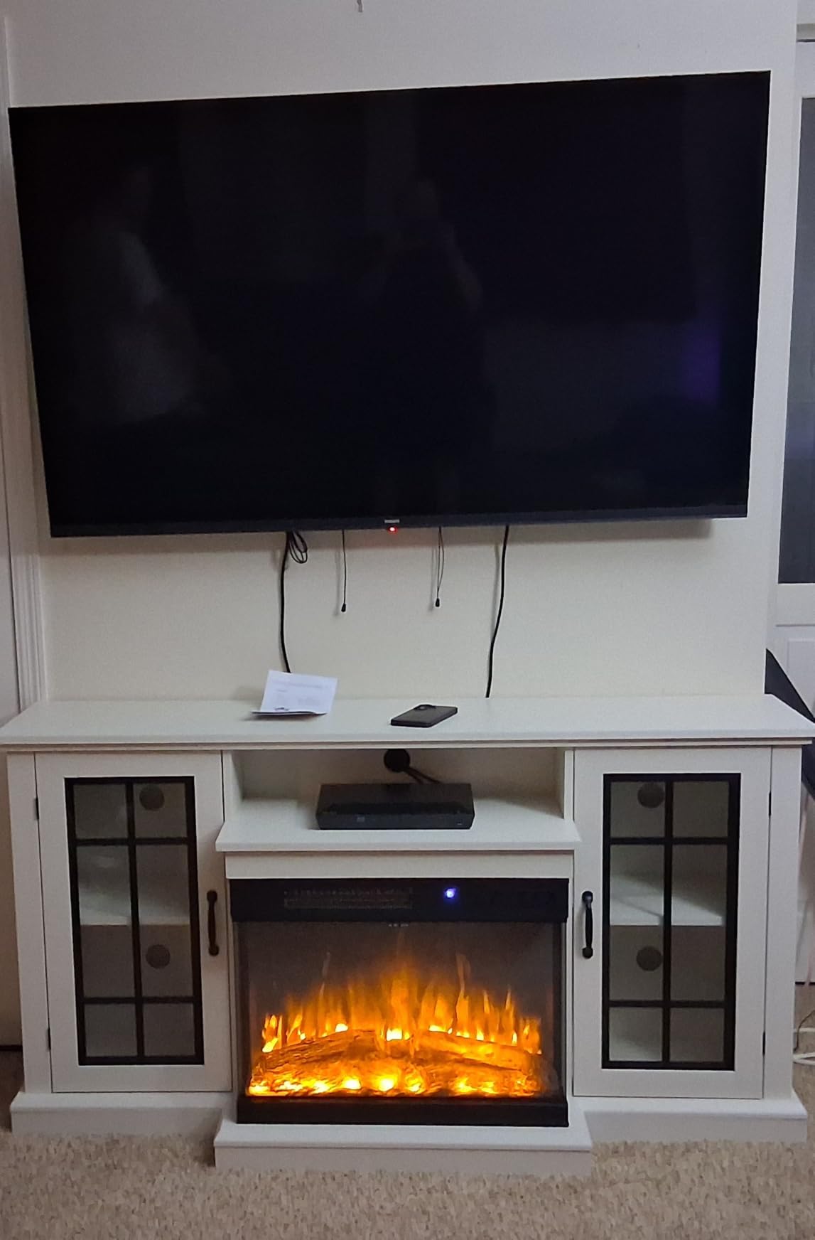 AMERLIFE 3-Sided Glass Fireplace TV Stand for TVs up to 65