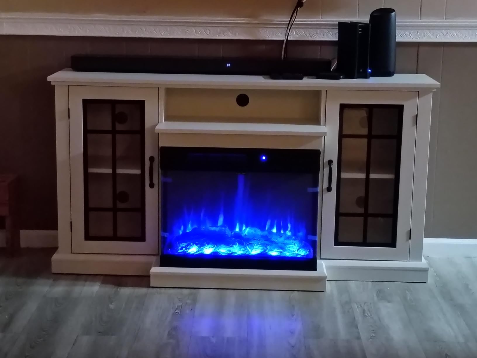 AMERLIFE 3-Sided Glass Fireplace TV Stand for TVs up to 65