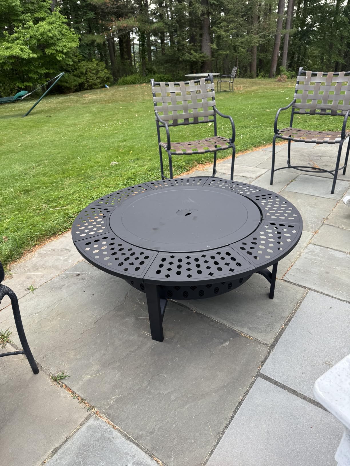 OutVue 42 Inch Fire Pit with 2 Grills, Extra Large Wood Burning Fire Pits for Outside with Lid & Poker, Heavy Duty Firepit, BBQ & Outdoor Firepit & Round Metal Table 3 in 1 customer photo 1