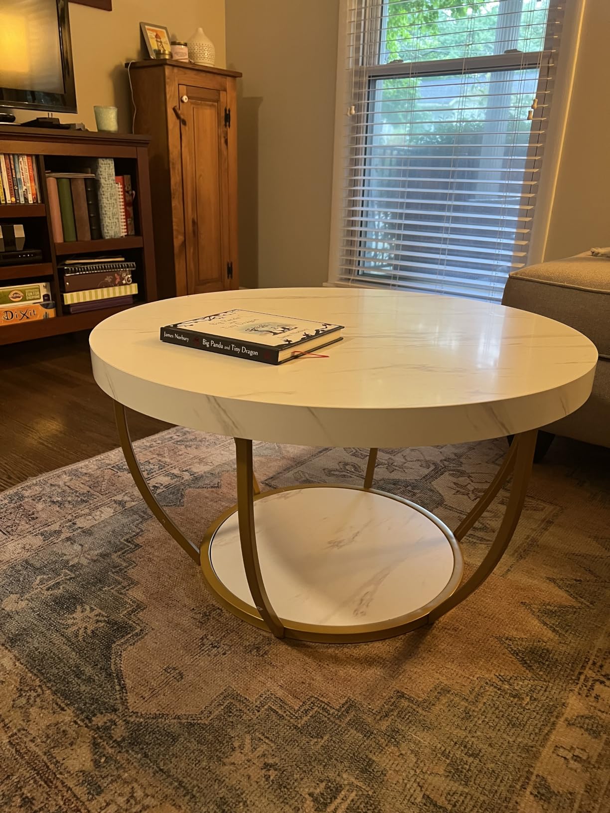 Tribesigns Round Coffee Table, 31.7 inch Wooden 2-Tier Circle Coffee Table with Storage Shelves, Modern Accent Cocktail Table Center Table for Living Room, Rustic Brown customer photo 2