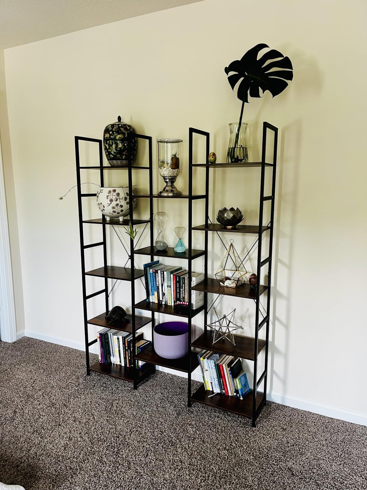NUMENN Triple Column 5 Tier Bookshelf, Bookcase with 14 Open Display Shelves, Adjustable Rustic Industrial Style Book Shelves, Modern Bookshelves for Bedroom, Living Room and Home Office, Vintage customer photo 1