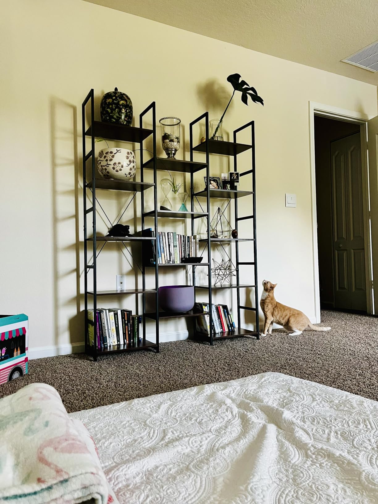 NUMENN Triple Column 5 Tier Bookshelf, Bookcase with 14 Open Display Shelves, Adjustable Rustic Industrial Style Book Shelves, Modern Bookshelves for Bedroom, Living Room and Home Office, Vintage customer photo 2