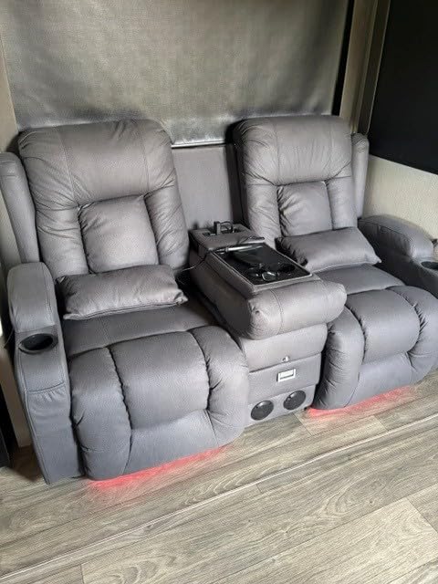 URRED Power Loveseat Recliner Sofa with Massage and Heat, Wall Hugger Reclining Loveseat with Console, RV Couch Home Theater Seating with LED Lights for Living Room (Black, 67